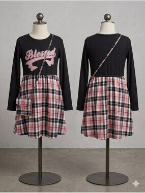 Girls Blessed Butterfly Plaid Dress w/ Crossbody Bag Size 14/16 Pink Barbiecore